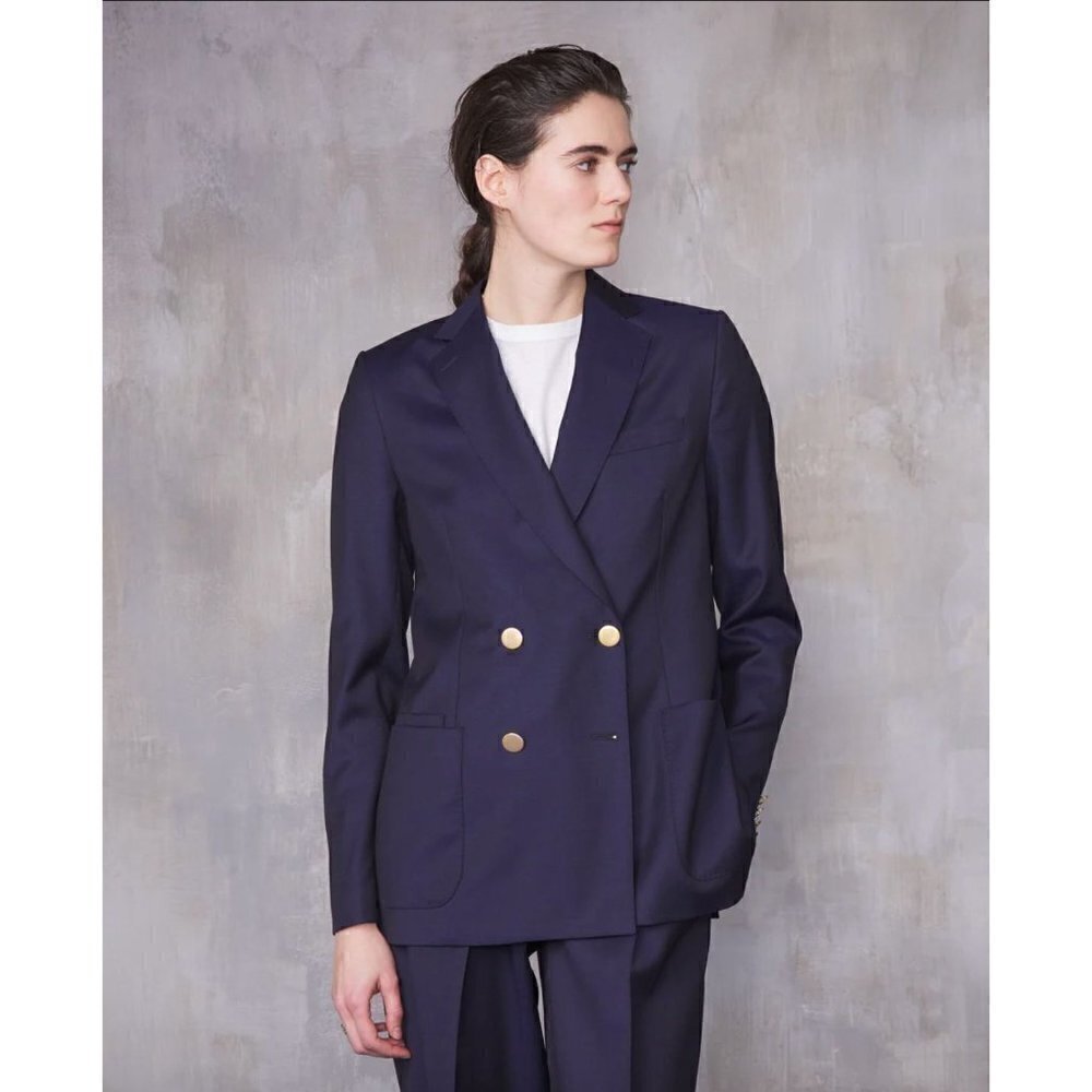 Officine Générale Mathilde Double Breasted Italian Wool Blazer Blue Womens 34 US